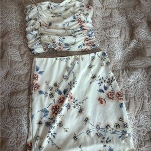 Floral Ruched Tube Top and Skirt Set